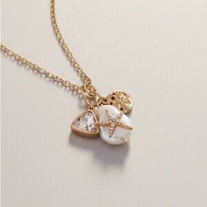 Coastal Pearl Starfish Charm Necklace 17” – Vintage Gold